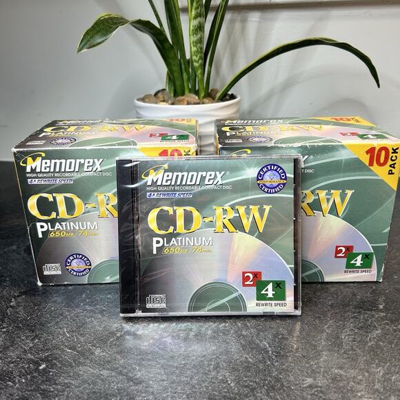 Memorex CD-RW Platinum 4x Rewritable Speed 650MB / 74 mins 21 Discs New & Sealed - Picture 2 of 10